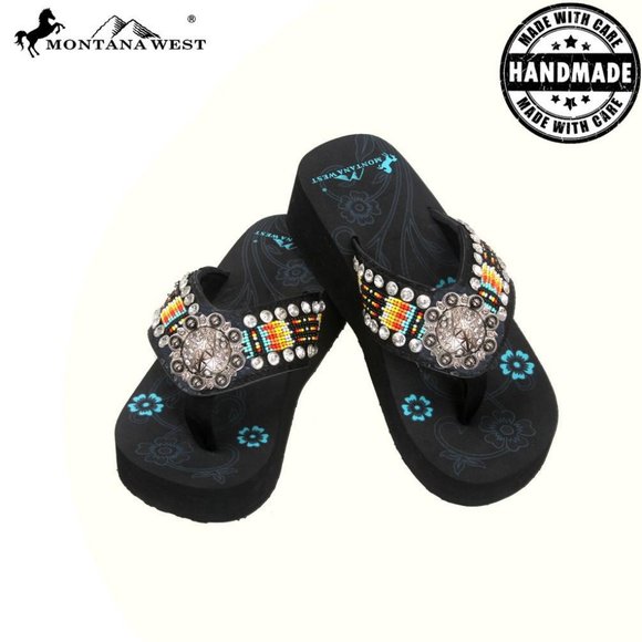 Montana West Aztec Hand Beaded Flip Flops - Picture 2 of 6